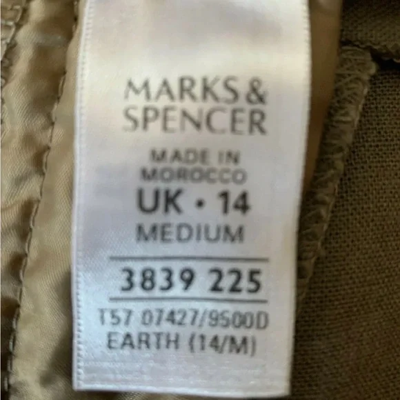 M&S Capri Linen Blend Earth Khaki L/Brown Culottes Trousers Tie Waist UK 14 - Picture 6 of 7